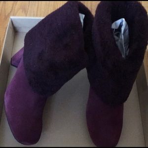 Suede Burgundy Boots, Faux Fur, Brand New